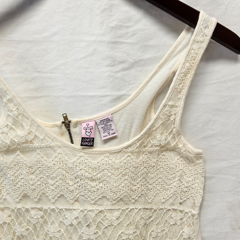 Love On A Hanger Lace Tank Top Womens Medium Cream Boho Exposed Zipper IJ28297TE